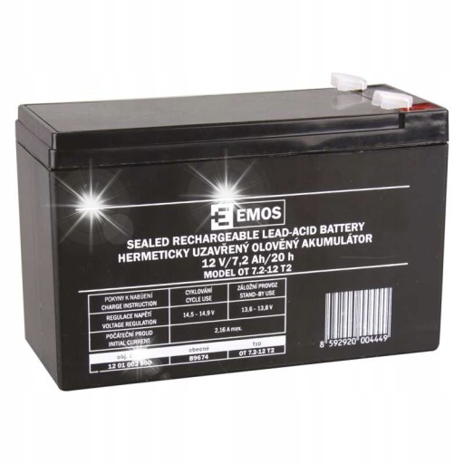 Гелевый аккумулятор 12в 7,2 ач, 15,1х6,5х9,4 см, 2,2 кг, b9674, emos