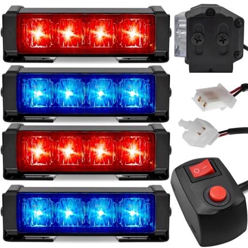 35734 - Сигнальна лампа синій і червоний 4x 4 LED