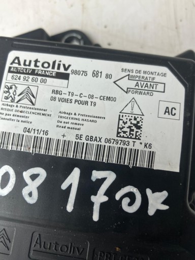 modulo SENSOR airbag PEUGEOT 308 T9 9807568180