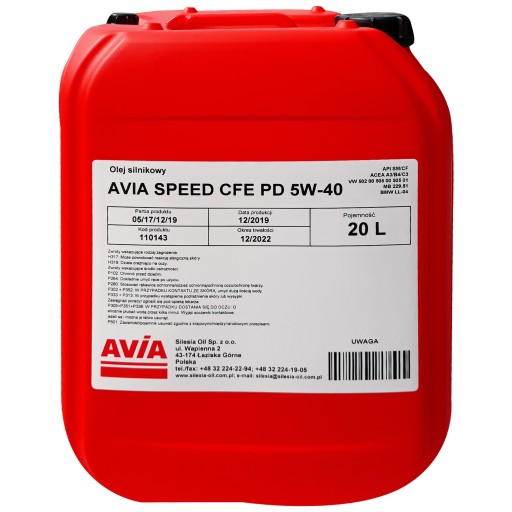 AVIA Speed ​​CFE PD 5w40 20л МОТОРНОЕ МАСЛО