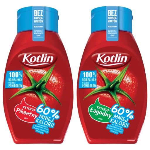 Kečup pikantný + jemný Kotlin 60% menej kalórií 2x 450 g