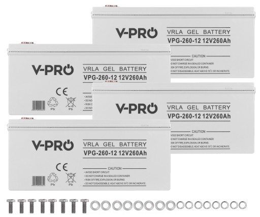 4 ГЕЛЕВІ АКУМУЛЯТОРИ 12V 260Ah ŁÓDŹ КАМЕРА ПЛОТ СОНЯЧНИЙ ДБЖ КОНВЕРТЕР