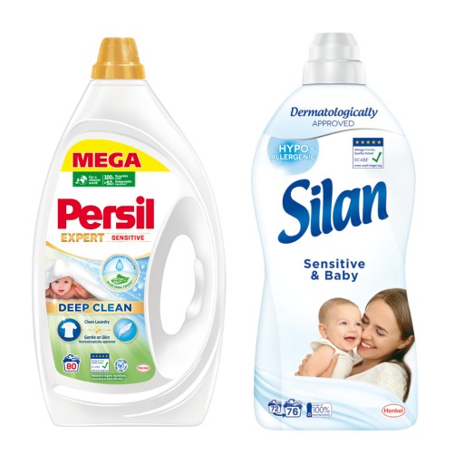 Prací gél Persil 3,6l + Aviváž Silan 1,672l Sensitive