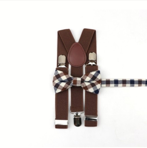 Елегантний набір підтяжок + краватка-метелик коричневого кольору в стилі бохо