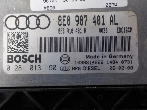 AUDI A4 B7 computer control unit 8E0907401AL 0281013190