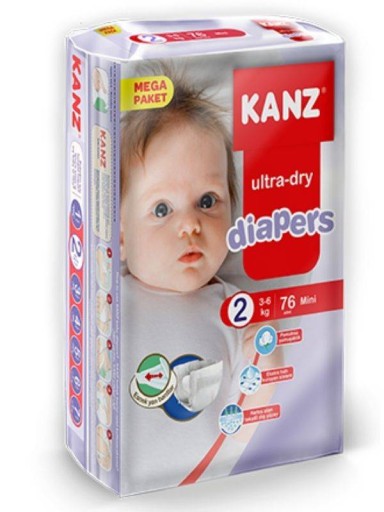 Дитячі вбираючі підгузки KANZ 3-6 кг 76 шт, розмір 2 Mini