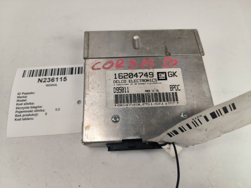 Computer DES MOTORS ECU 16204749 1.4 OPEL CORSA B
