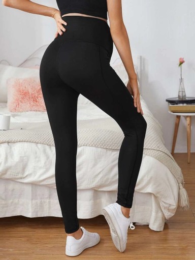 SHEIN XL319K58 JEDNOLITE LEGGINSY CIĄŻOWE CZARNY 14570862985 