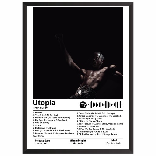 Travis Scott Utopia Plagát Obrázok s albumom v rámčeku Darček