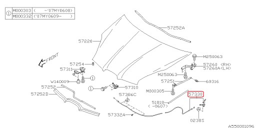 57330XA00BMW - КАБЕЛЬ ОТКРЫВАНИЯ КАПОТА SUBARU TRIBECA 06-