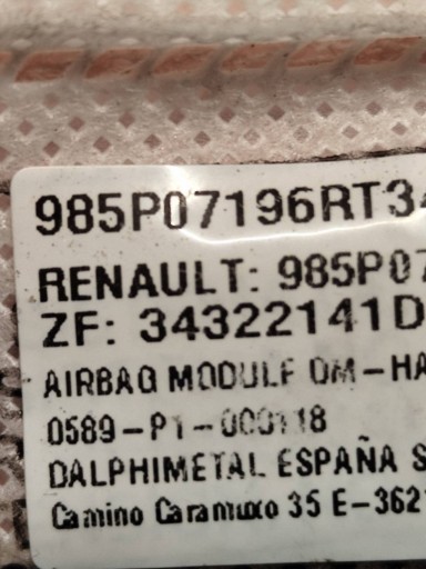 RENAULT AUSTRAL Dachvorhang Airbag AIRBAG rechts 985P07196R