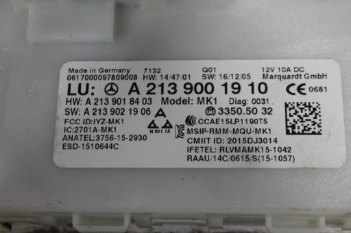 module control unit KEYLESS A2139001910 E-KLASA W213