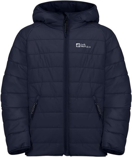 Detská bunda Jack Wolfskin Zenon Prešívaná tmavomodrá s kapucňou veľ. 164