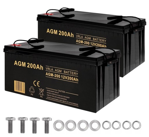 2 АКУМУЛЯТОРА AGM 12V 200Ah ŁÓDŹ КАМЕРА ПЛОТ СОНЯЧНИЙ ДБЖ КОНВЕРТЕР