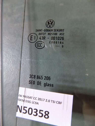 VW PASSAT CC window right rear part 2016 3C8845206