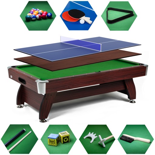 Hop-športový biliardový stôl Vip Extra Cherry/Green 8 stôp s ping-pong Bazén r. 8 stôp