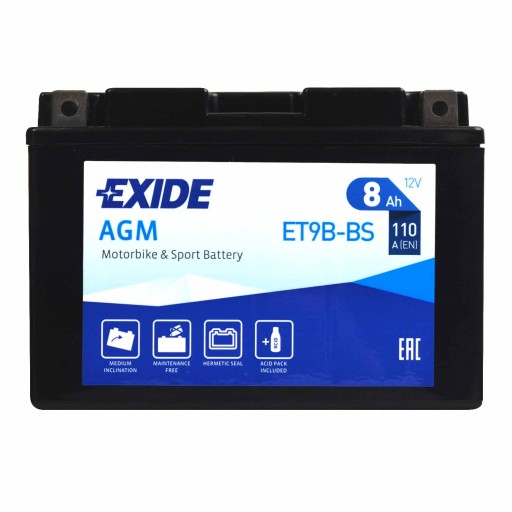 YT9B-BS - EXIDE ET9B-BS / YT9B-4 12V 8Ah 110A L+