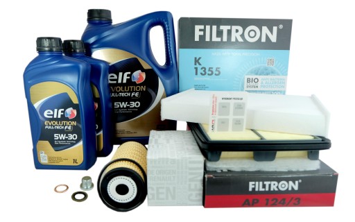 3xФильтр + масло 5W30 Renault Kadjar 1.6 dCi 2015-