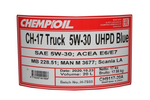 Масло моторное CHEMPIOIL CH-17 UHPD LS 5W30 20л PL