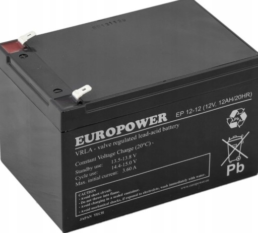 Акумулятор agm акумулятор vrla europower ep ep12-12 12v 12ah f2 t2 apc rbc ups