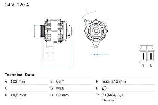 0 986 - Генератор bosch hyundai elantra iii santa fe i santa fe ii trajet
