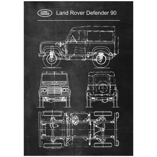 Plakat Land Rover Defender 90 Retro Patent Schemat • Cena, Opinie