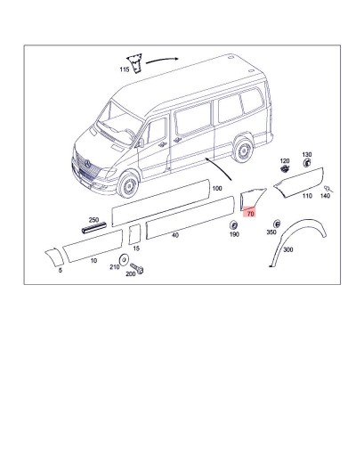 VW Crafter Sprinter 906 06- lista obrysowka sárvédö hátsó bal elöl kolem