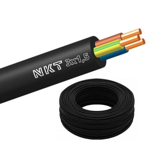 Kabel ziemny Przewód do ziemi YKY 3x1,5 mm2 NKT 1m najwyższa jakość miedź