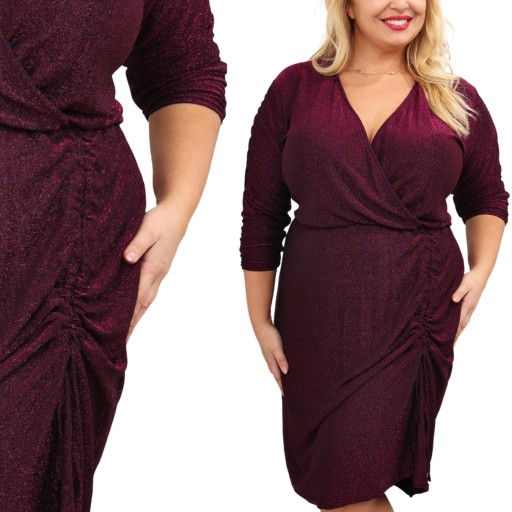 Śliwkowa Elegancka Sukienka PLUS SIZE wieczorowa mieniąca się r. 3XL/4XL