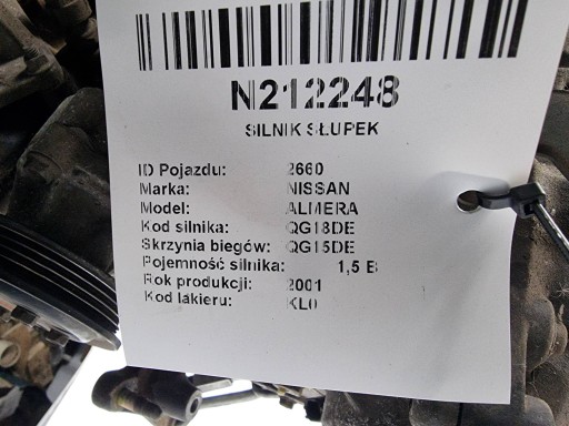 engine pillar QG15DE 1.5 89 KM NISSAN ALMERA