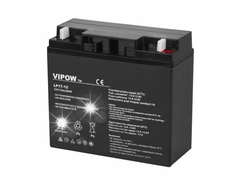 Гелевий акумулятор 12v 17ah vipow, необслуговуваний