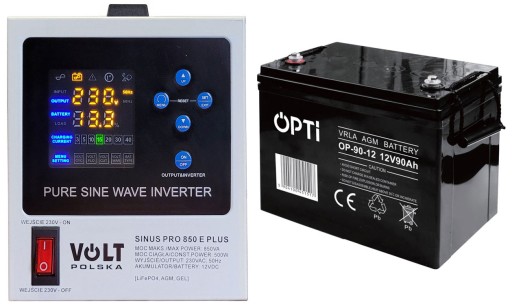 Ups volt polska sinus pro 850e 12v постійна фаза avr центральне опалення піч + батарея. agm 90ah