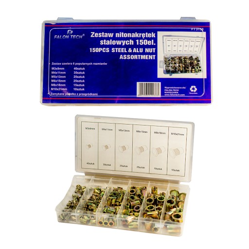 НАБОР СТАЛЬНЫХ ЗАКЛЕПОЧНЫХ ГАЙОК М3-М10 150 ШТ.
