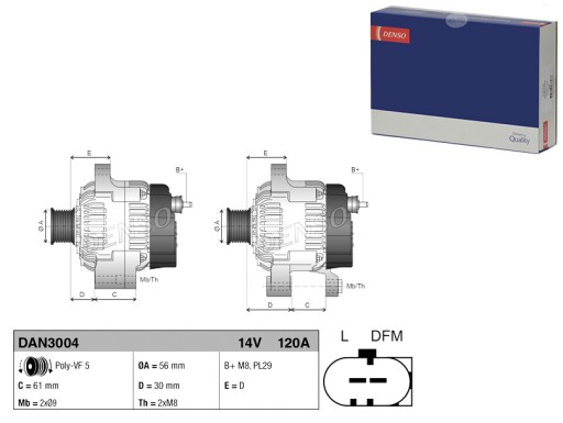 DAN3004 - Генератор audi a4 b5 skoda superb и vw passat b5 passat b5.5 1.9d