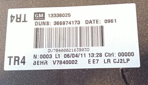heater 13338025 EUROPA OPEL ASTRA J