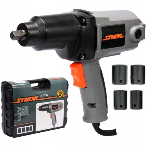 ЭЛЕКТРИЧЕСКИЙ УДАРНЫЙ КЛЮЧ STHOR 800 Вт/ 325 НМ + 4 НАСАДКИ + ЧЕХОЛ 57091