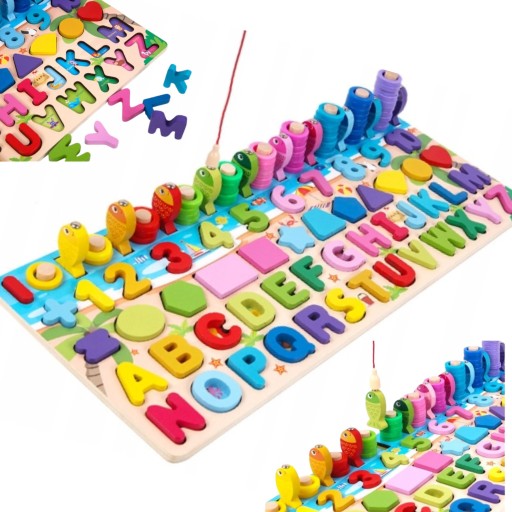 Fából készült Montessori oktató puzzle HALAK GOLYÓK