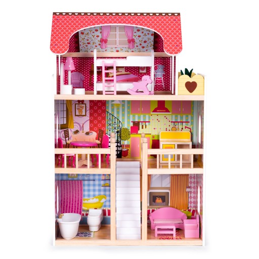 Drevený domček pre bábiky kus nábytku 3 poschodia ECOTOYS