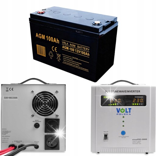 Комплект аварійного живлення ups volt polska sinus pro 2000e 12v 100ah agm