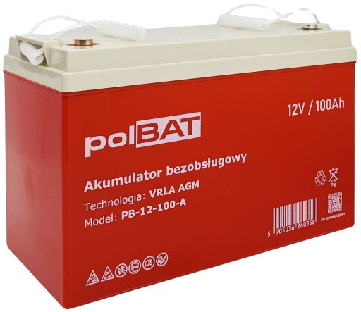 Необслуживаемый аккумулятор vrla agm 12v 100ah polbat 28,00 кг производство 2025 г.