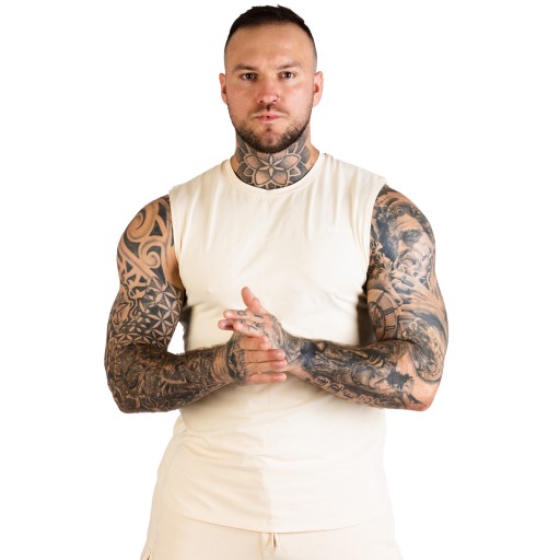 Тренувальна футболка без рукавів GymBeam XXL бежевого та коричневого кольорів