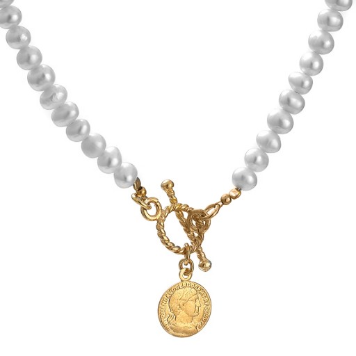 Strieborný pozlátený náhrdelník Ag 925 s perlami na zapínaní toggle BS8779
