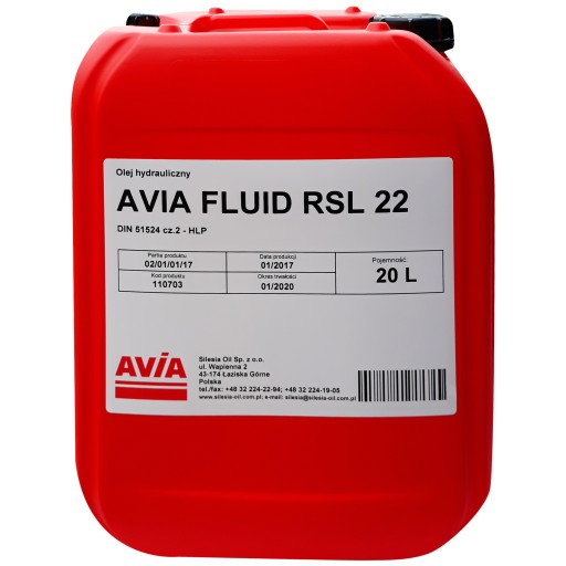 Гидравлическое масло Avia FLUID RSL 22 20L