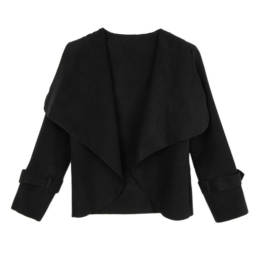 Krátka vlnená bunda Kabát so širokými chlopňami Krátky M Čierna
