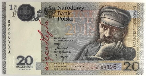 Banknot 20 zł 2018 Niepodległość Piłsudski