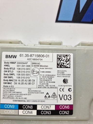 BMW G20 G21 G30 G31 module control unit BDC 8715806
