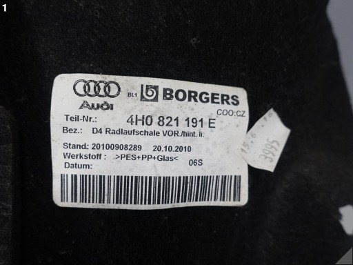 AUDI S8 A8 4H0 D4 09-17 mudguard cover WNEKI wheels left front rear part