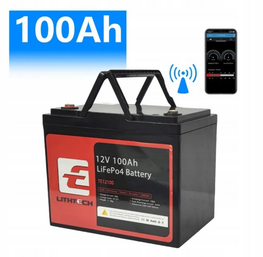 Аккумулятор lifepo4 12 в 100 ач littech + двигатель для кемпера с bluetooth
