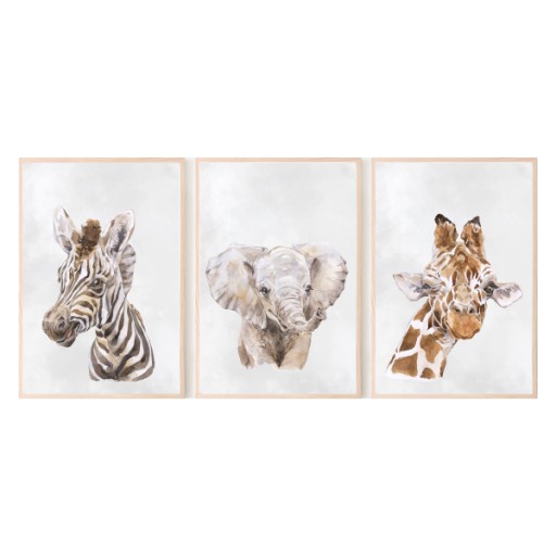 Набір із 3 плакатів формату А3 жираф слон зебра сафарі
