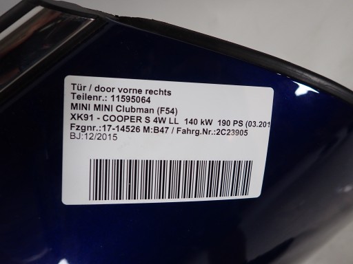 MINI COOPER F54 CLUBMAN 15- door right front